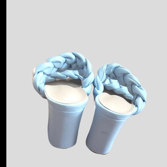 Blue Braided Sandals Women's Size 8 Faux Leather Block Heel Unbranded - Picture 4 of 6